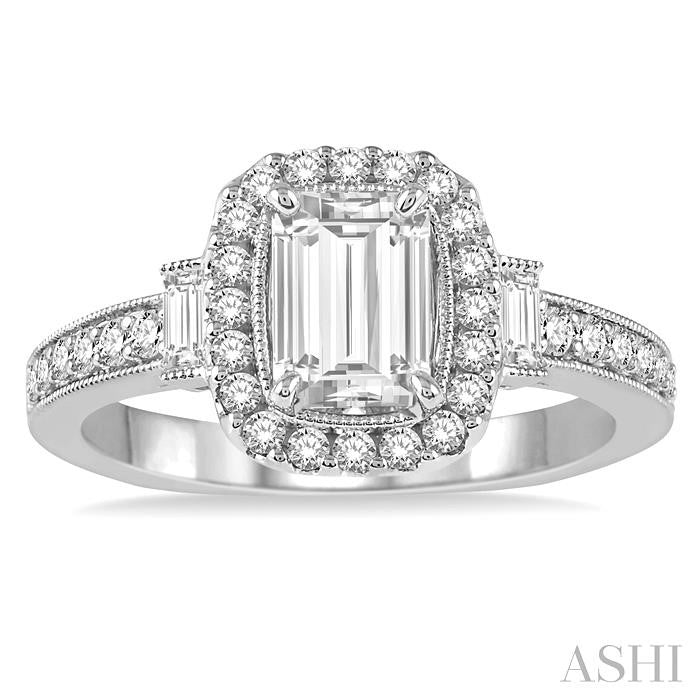 ASHI Emerald Shape Halo Diamond Engagement Ring 266E2PPFVWG-LE
