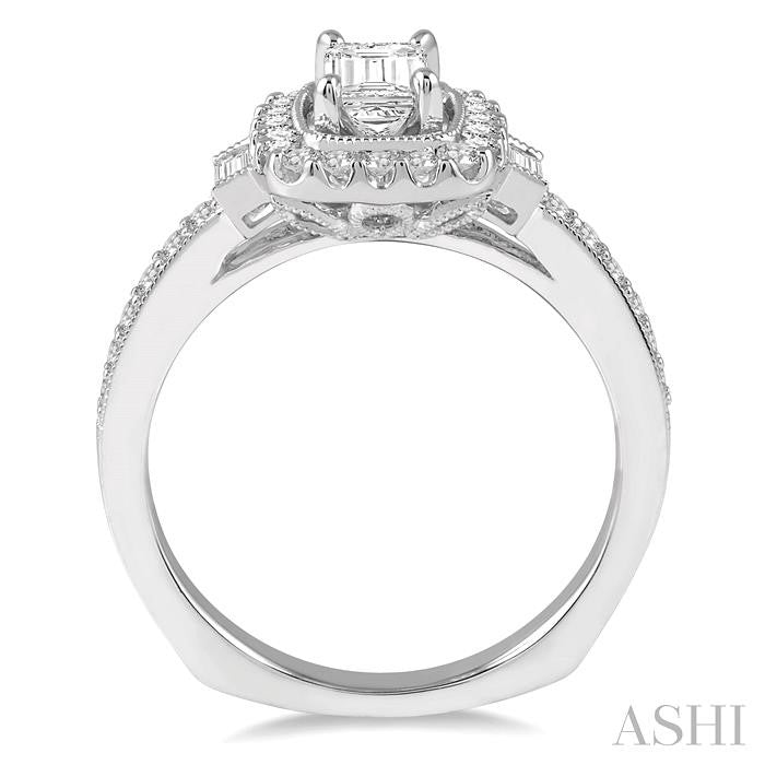 ASHI Emerald Shape Halo Diamond Engagement Ring 266E2PPFVWG-LE