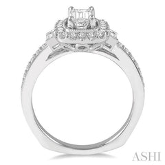 ASHI Emerald Shape Halo Diamond Engagement Ring 266E2PPFVWG-LE
