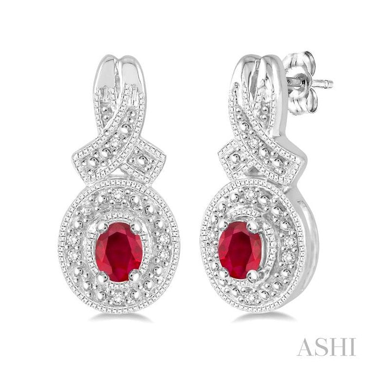 ASHI Silver Oval Shape Gemstone & Diamond Earrings 88529PPSSRBSLER