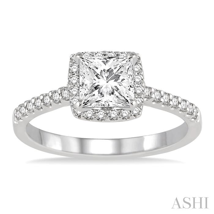ASHI Princess Shape Semi-Mount Halo Diamond Engagement Ring 28346PPFVWG-SM