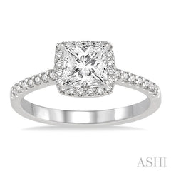 ASHI Princess Shape Semi-Mount Halo Diamond Engagement Ring 28346PPFVWG-SM