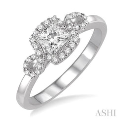 ASHI Princess Shape Semi-Mount Halo Diamond Engagement Ring 28997PPFHWG-SM