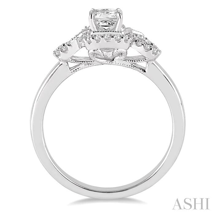 ASHI Princess Shape Semi-Mount Halo Diamond Engagement Ring 28997PPFHWG-SM