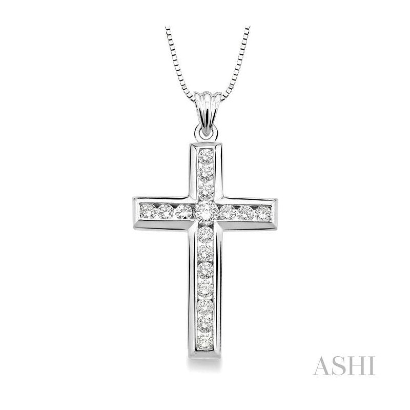 ASHI Channel Set Cross Diamond Pendant 95111PPFNPDW