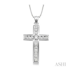 ASHI Channel Set Cross Diamond Pendant 95111PPFNPDW