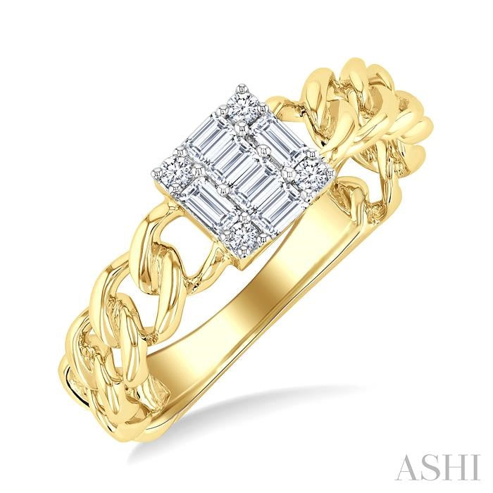 ASHI Princess Shape Curb & Cuban Fusion Diamond Fashion Ring 291G6PPFGYG