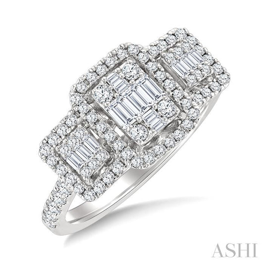 ASHI Emerald Shape Past Present & Future Halo Fusion Diamond Engagement Ring 294G2PPFGWG-OC