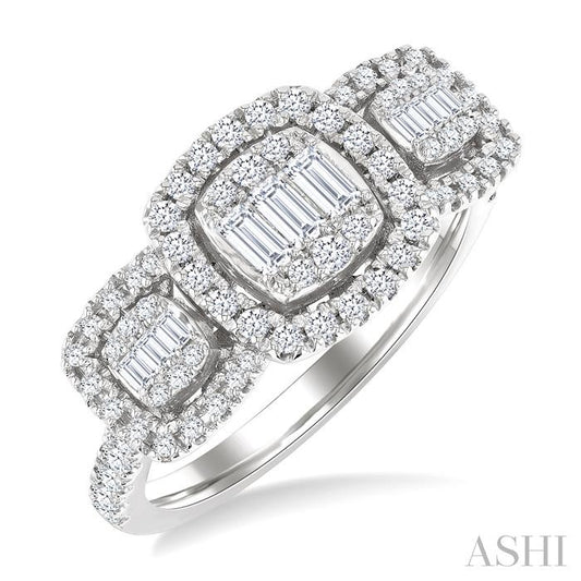 ASHI Cushion Shape Past Present & Future Halo Fusion Diamond Engagement Ring 294G3PPFGWG-CU