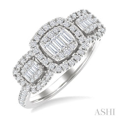 ASHI Cushion Shape Past Present & Future Halo Fusion Diamond Engagement Ring 294G3PPFGWG-CU