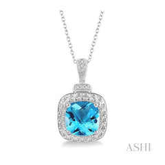 ASHI Silver Cushion Shape Gemstone & Diamond Pendant 88839PPSSBTSLPD