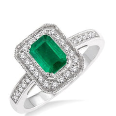 Parkplace Jewelers Emerald Shape Gemstone & Halo Diamond Ring 42576PPFNEMWG