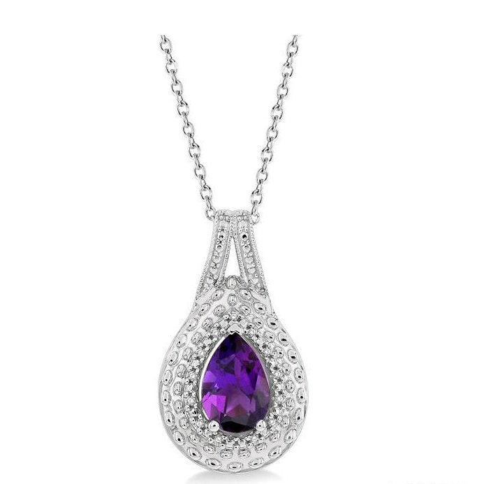 Parkplace Jewelers Silver Pear Shape Gemstone & Diamond Pendant 88819PPSSAMSLPD