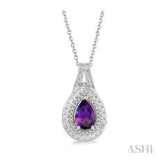 ASHI Silver Pear Shape Gemstone & Diamond Pendant 88819PPSSAMSLPD