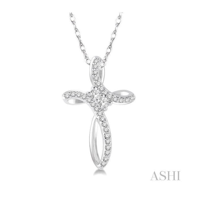 ASHI Cross 2 Stone Diamond Fashion Pendant 663L7PPFHPDWG