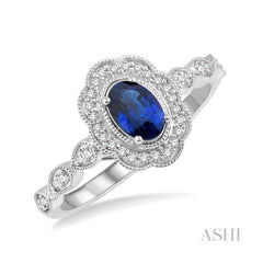 ASHI Oval Shape Gemstone & Halo Diamond Ring 40928PPTSSPWG