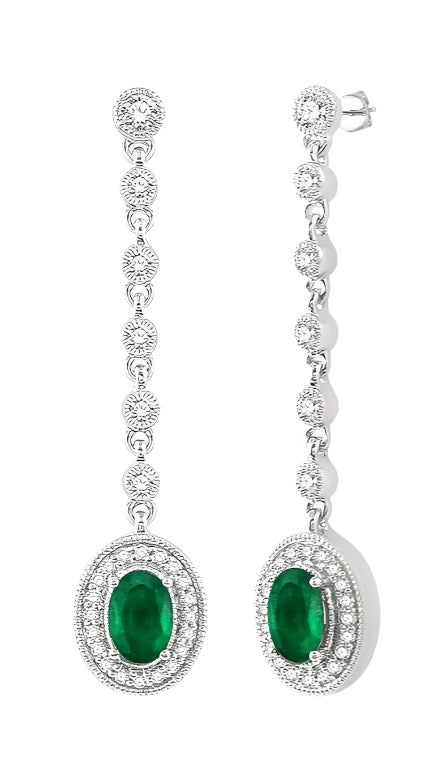Parkplace Jewelers Oval Shape Gemstone & Halo Diamond Long Earrings 57454PPFHEREMWG