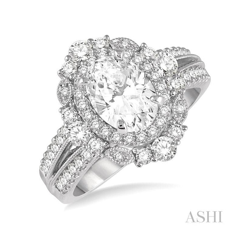 ASHI Oval Shape Semi-Mount Halo Diamond Engagement Ring 208H2PPFVWG-SM