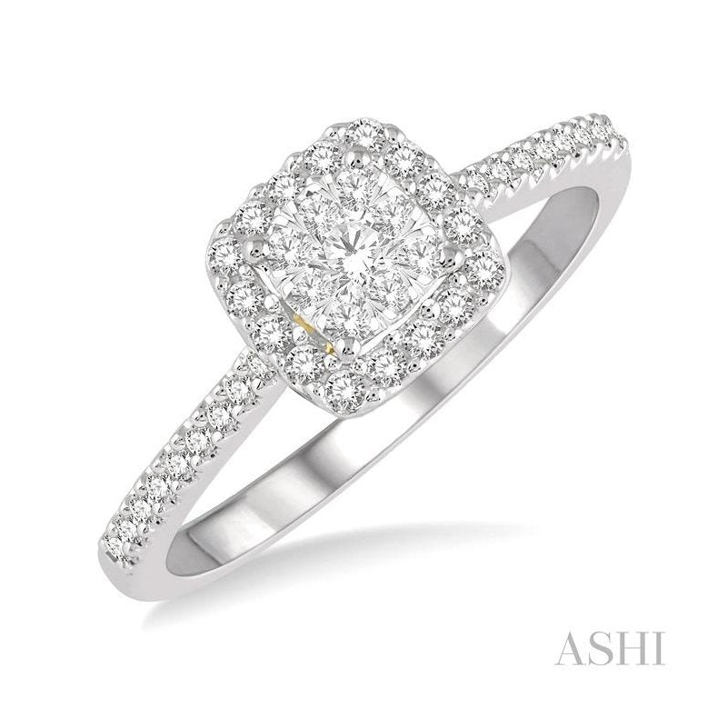 ASHI Cushion Shape Halo Lovebright Essential Diamond Engagement Ring 123F5PPFVWY