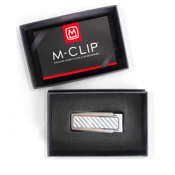 MClip Stainless With White Carbon Fiber Money Clip SS-BSS-WHCF
