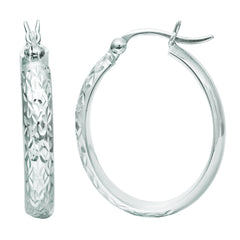 White Gold Diamond Cut/ Textured Fancy Hoops Earring