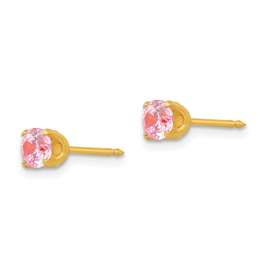 30E Inverness Stainless Steel 24K Gold-plated 5mm Pink CZ Earrings