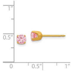 30E Inverness Stainless Steel 24K Gold-plated 5mm Pink CZ Earrings