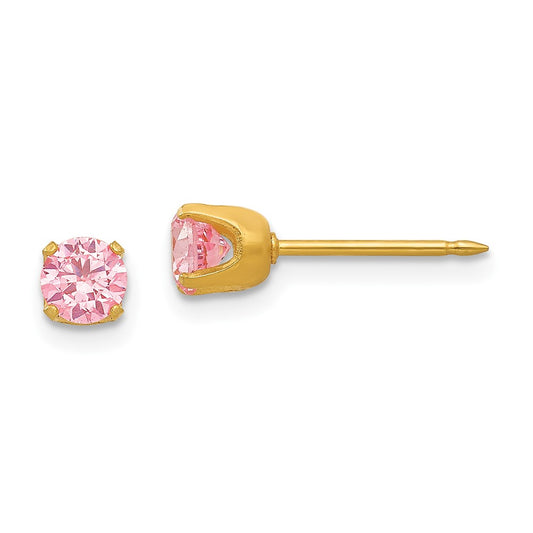 30E Inverness Stainless Steel 24K Gold-plated 5mm Pink CZ Earrings