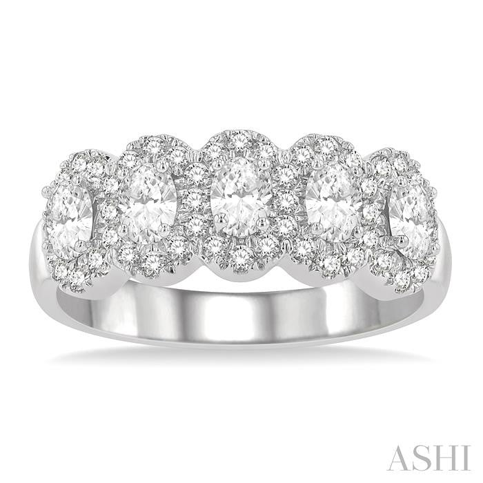 ASHI Oval Shape 5 Stone Halo Half Eternity Diamond Wedding Band 314E1PPFGWG