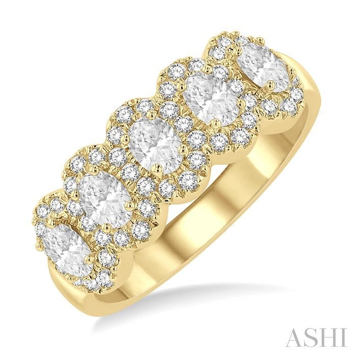 ASHI Oval Shape 5 Stone Halo Half Eternity Diamond Wedding Band 314E1PPFHYG