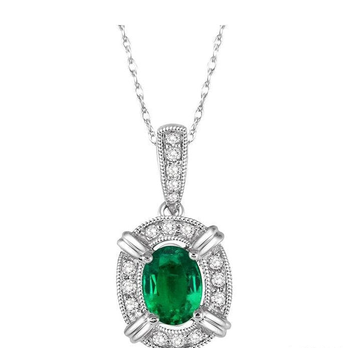 Parkplace Jewelers Oval Shape Gemstone & Halo Diamond Pendant 58438PPFSPDEMWG