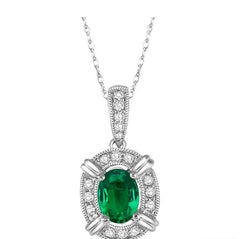 Parkplace Jewelers Oval Shape Gemstone & Halo Diamond Pendant 58438PPFSPDEMWG