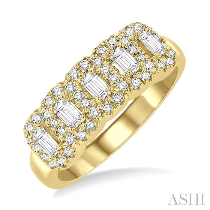 ASHI Emerald Shape 5 Stone Halo Half Eternity Diamond Wedding Band 315E1PPFHYG