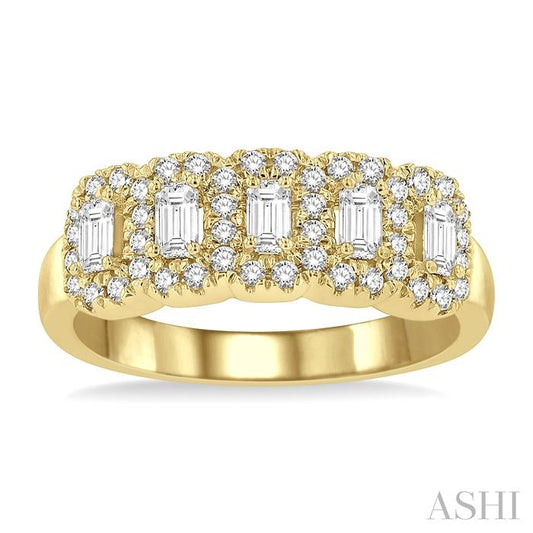ASHI Emerald Shape 5 Stone Halo Half Eternity Diamond Wedding Band 315E1PPFHYG