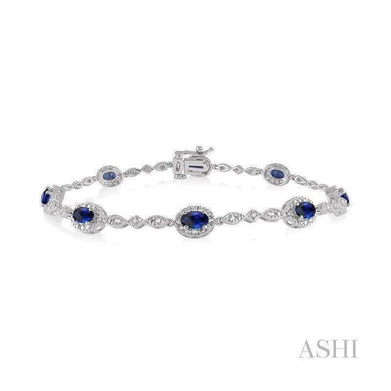 ASHI Oval Shape Gemstone & Halo Diamond Bracelet 76859PPFSSPWG