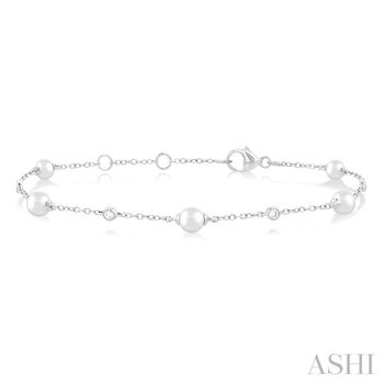 ASHI Pearl & Diamond Station Chain Bracelet 713C0PPFGWPWG