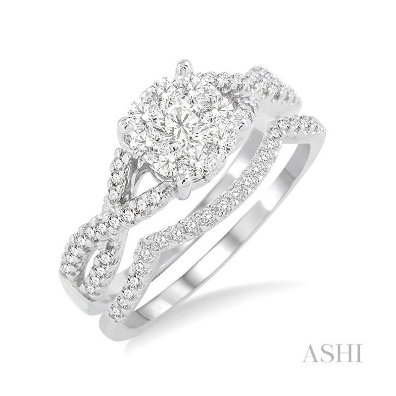 ASHI Round Shape Lovebright Diamond Wedding Set 19492PPFVWG-WS