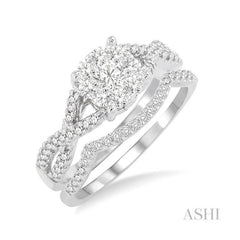 ASHI Round Shape Lovebright Diamond Wedding Set 19492PPFVWG-WS