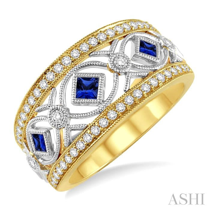 ASHI Princess Shape Gemstone & Diamond Fashion Band 34185PPFHSPYW