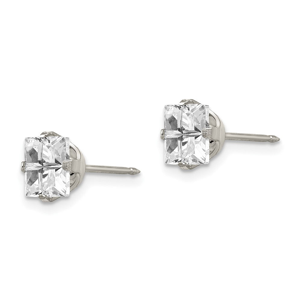 356E Inverness Stainless Steel 7mm Faceted Square CZ Earrings