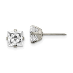 356E Inverness Stainless Steel 7mm Faceted Square CZ Earrings