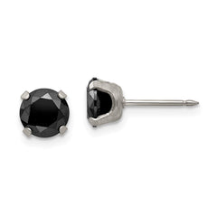 357E Inverness Stainless Steel 7mm Black CZ Earrings