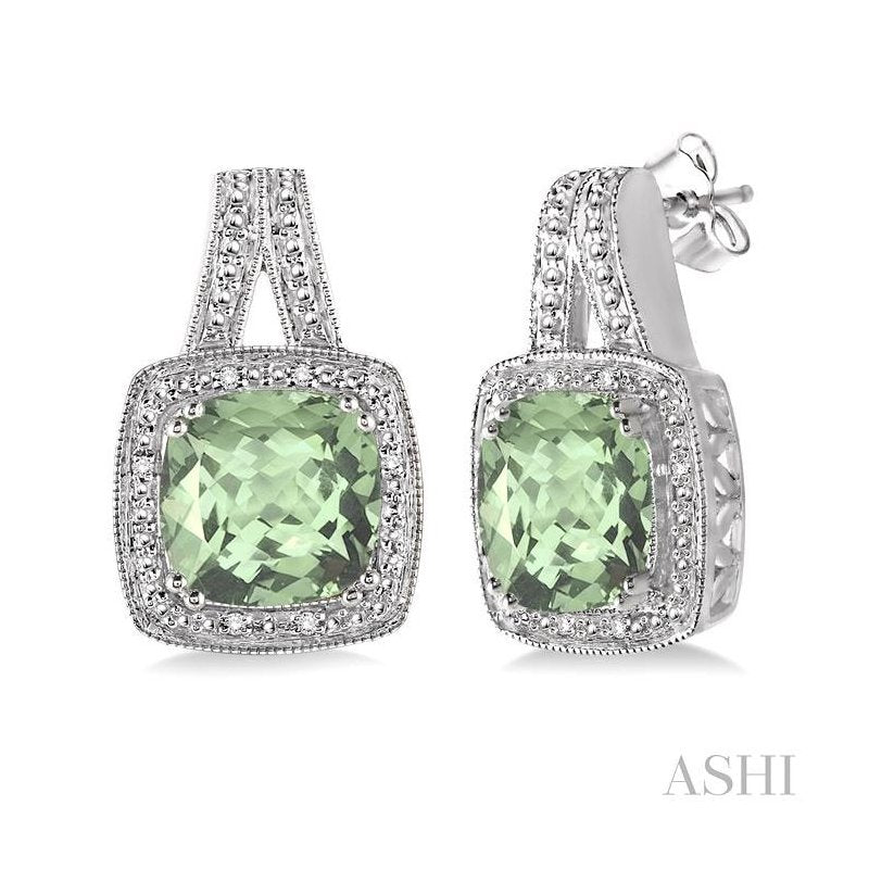 ASHI Silver Cushion Shape Gemstone & Diamond Earrings 88539PPSSGASLER