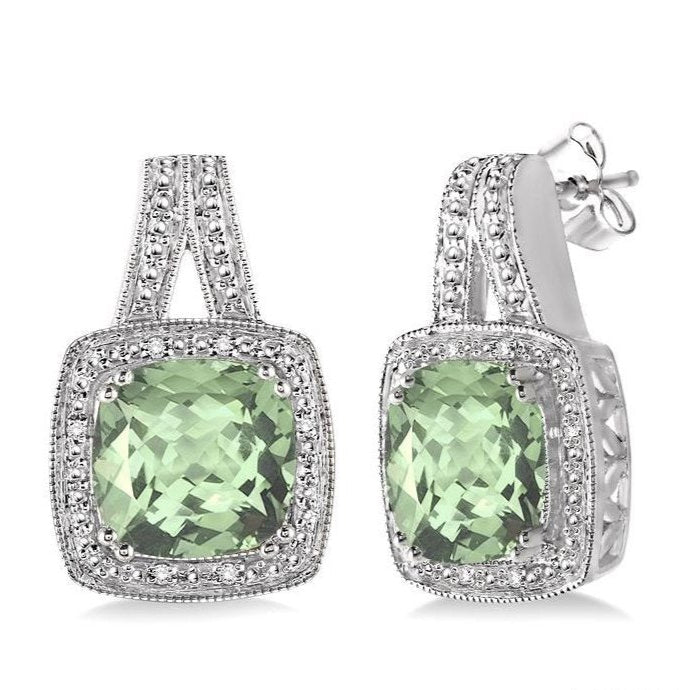 Parkplace Jewelers Silver Cushion Shape Gemstone & Diamond Earrings 88539PPSSGASLER