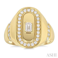ASHI Emerald Shape Bezel Set Diamond Signet Ring 365V2PPFGYG