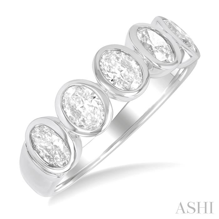 ASHI 5 Stone Oval Shape Bezel Set Diamond Band 368J0PPFGWG-OV-1.50