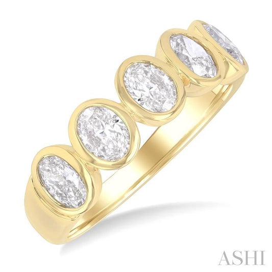 ASHI 5 Stone Oval Shape Bezel Set Diamond Band 368J0PPFGYG-OV-1.50