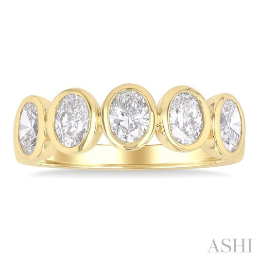 ASHI 5 Stone Oval Shape Bezel Set Diamond Band 368J0PPFGYG-OV-1.50