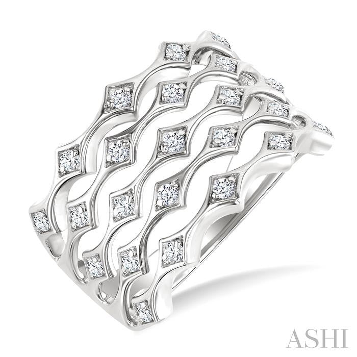 ASHI 4 Row Diamond Wide Band 375H5PPFGWG