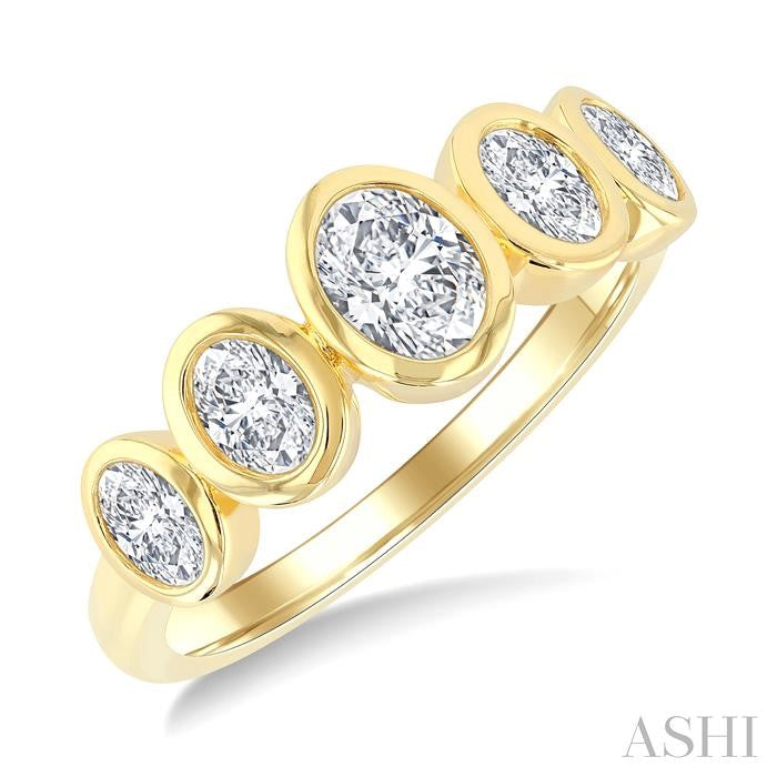 ASHI Oval Shape 5 Stone Bezel Set Diamond Band 378X1PPFGYG